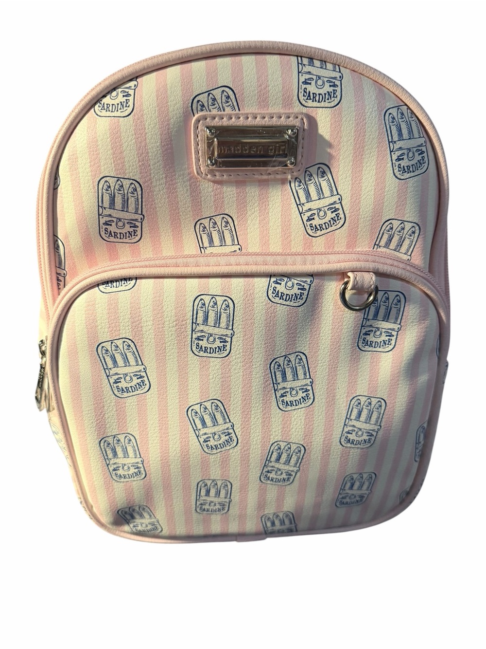 Madden Girl Sardine Pink Striped Mini Backpack and coin purse NWOT